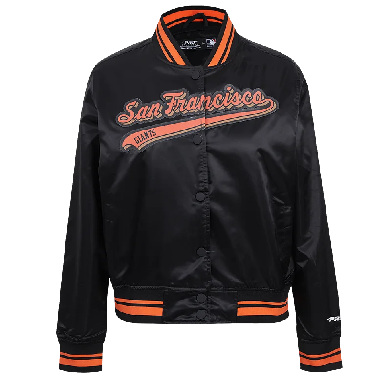 Sweet Breath MLB SAN FRANCISCO GIANTS SCRIPT TAIL WOMEN'S SATIN JACKET (BLACK/ORANGE) Sweet Breath MLB SAN FRANCISCO GIANTS SCRIPT TAIL WOMEN'S SATIN JACKET (BLACK/ORANGE)