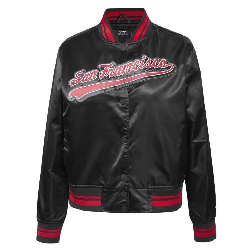 Romantic Temperament NFL SAN FRANCISCO 49ERS SCRIPT TAIL WOMEN'S SATIN JACKET (BLACK/RED/BLACK) Romantic Temperament NFL SAN FRANCISCO 49ERS SCRIPT TAIL WOMEN'S SATIN JACKET (BLACK/RED/BLACK)