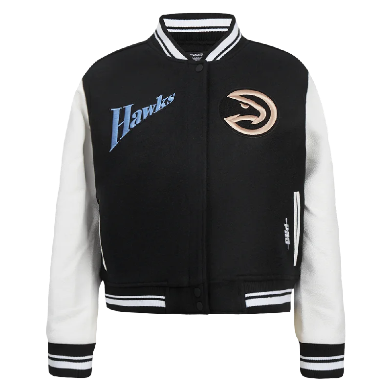 Integrated Design NBA ATLANTA HAWKS CITY EDITION 24-25 WOMEN'S RIB WOOL VARSITY JACKET (BLACK/WHITE)