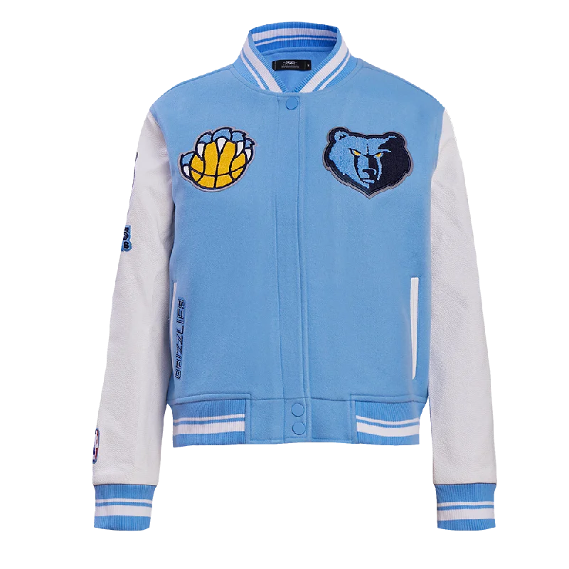 Personalized Clothing NBA MEMPHIS GRIZZLIES RETRO CLASSIC WOMEN'S RIB WOOL VARSITY JACKET (UNIVERSITY BLUE/WHITE) Personalized Clothing NBA MEMPHIS GRIZZLIES RETRO CLASSIC WOMEN'S RIB WOOL VARSITY JACKET (UNIVERSITY BLUE/WHITE)