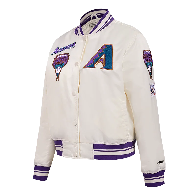 Classic Retro MLB ARIZONA DIAMONDBACKS RETRO CLASSIC WOMEN'S RIB SATIN JACKET (EGGSHELL/ PURPLE) Classic Retro MLB ARIZONA DIAMONDBACKS RETRO CLASSIC WOMEN'S RIB SATIN JACKET (EGGSHELL/ PURPLE)