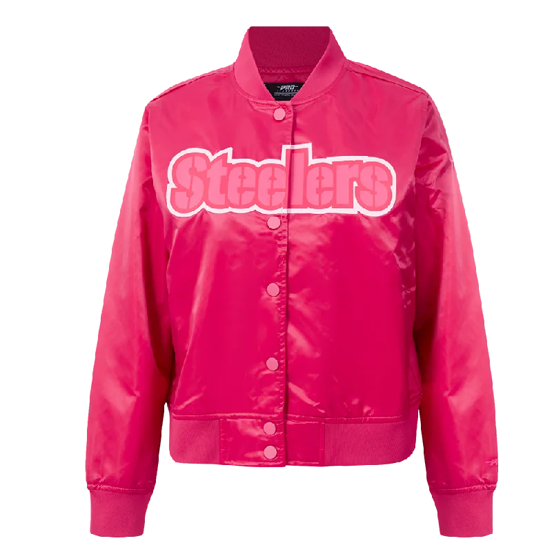 Printed Patterns NFL PITTSBURGH STEELERS TRIPLE PINK WOMEN'S SATIN JACKET (BEETROOT PURPLE) Printed Patterns NFL PITTSBURGH STEELERS TRIPLE PINK WOMEN'S SATIN JACKET (BEETROOT PURPLE)