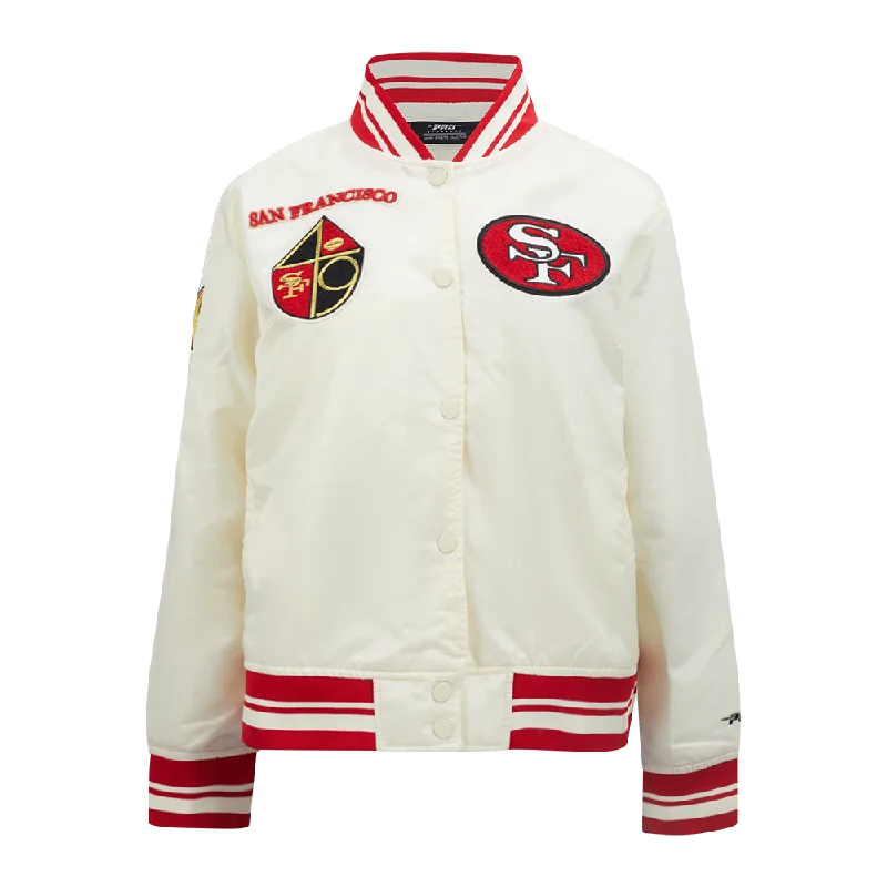 Breathable Design NFL SAN FRANCISCO 49ERS RETRO CLASSIC WOMEN'S RIB SATIN JACKET (EGGSHELL/ RED) Breathable Design NFL SAN FRANCISCO 49ERS RETRO CLASSIC WOMEN'S RIB SATIN JACKET (EGGSHELL/ RED)