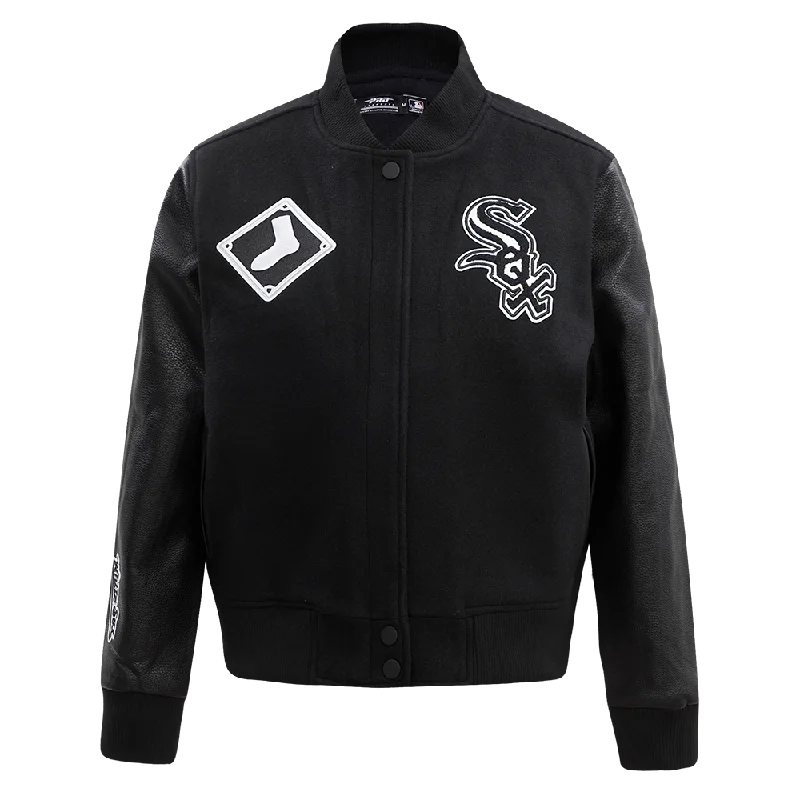 Floral Prints MLB CHICAGO WHITE SOX CLASSIC WOOL WOMEN'S VARSITY JACKET (JET BLACK) Floral Prints MLB CHICAGO WHITE SOX CLASSIC WOOL WOMEN'S VARSITY JACKET (JET BLACK)