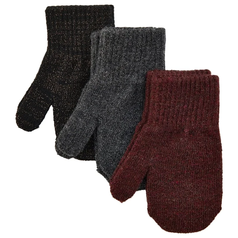 Short skirt design Mikk-Line Magic Mittens w/Lurex 3-Pack Decadent Chocolate Black Antrazite