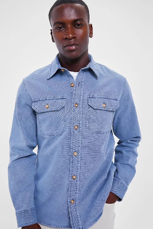 Comfortable And Cold-proof Petrol Blue Sunwashed Shirt Jacket