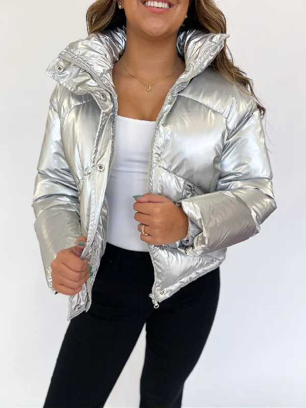 Free And Comfortable Silver Star Puffer Jacket