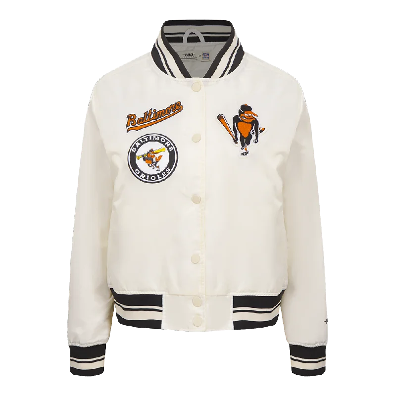 Multifunctional Style MLB BALTIMORE ORIOLES RETRO CLASSIC WOMEN'S RIB SATIN JACKET (EGGSHELL/ BLACK) Multifunctional Style MLB BALTIMORE ORIOLES RETRO CLASSIC WOMEN'S RIB SATIN JACKET (EGGSHELL/ BLACK)