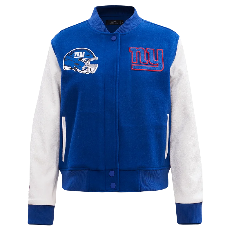 Classic Series NFL NEW YORK GIANTS CLASSIC WOMEN'S WOOL VARSITY JACKET (DODGER BLUE/WHITE) Classic Series NFL NEW YORK GIANTS CLASSIC WOMEN'S WOOL VARSITY JACKET (DODGER BLUE/WHITE)