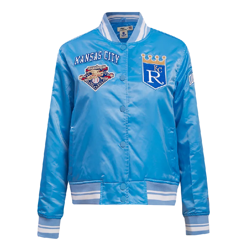 Fashionable And Versatile MLB KANSAS CITY ROYALS RETRO CLASSIC WOMEN'S RIB SATIN JACKET (UNIVERSITY BLUE) Fashionable And Versatile MLB KANSAS CITY ROYALS RETRO CLASSIC WOMEN'S RIB SATIN JACKET (UNIVERSITY BLUE)