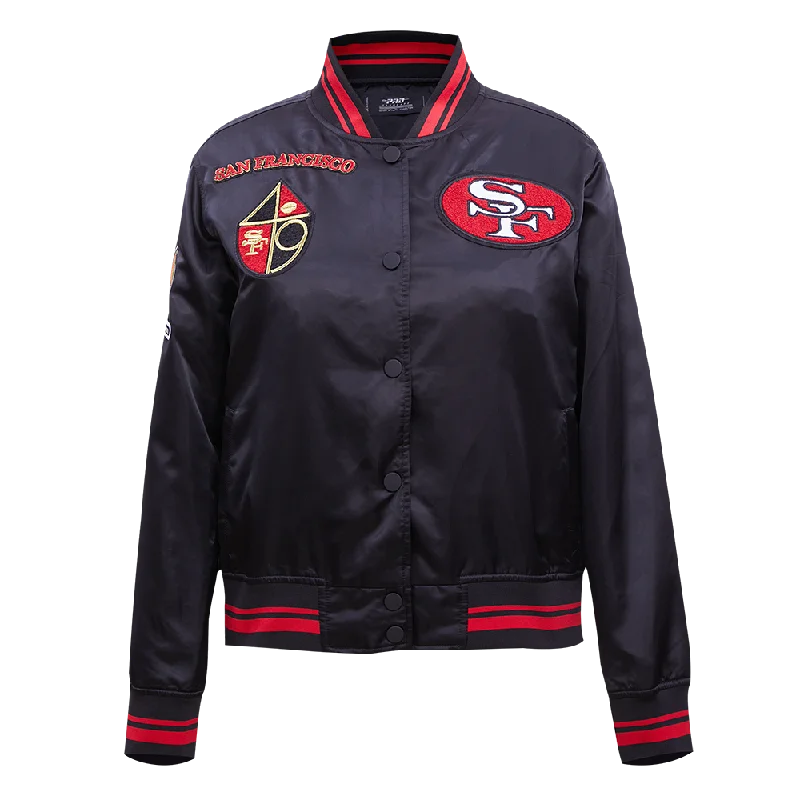 Retro Fashion NFL SAN FRANCISCO 49ERS RETRO CLASSIC WOMEN'S RIB SATIN JACKET (BLACK/RED) Retro Fashion NFL SAN FRANCISCO 49ERS RETRO CLASSIC WOMEN'S RIB SATIN JACKET (BLACK/RED)