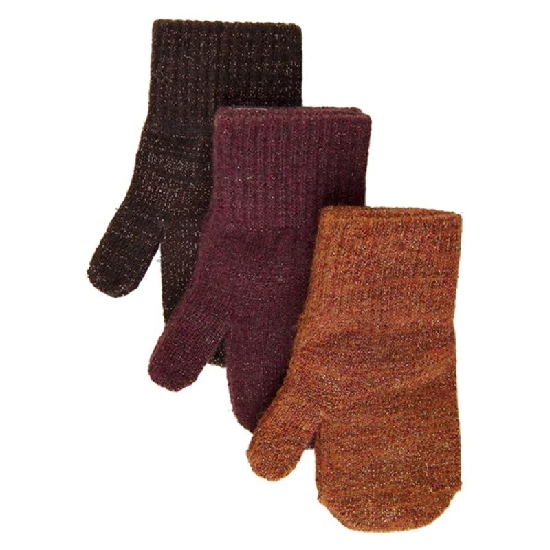 Comfortable down Mikk-Line Magic Mittens w/Lurex 3-Pack Decadent Chocolate Ginger Bread Java