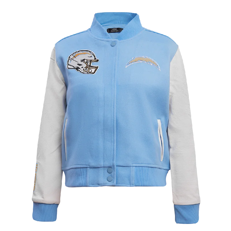 Elegant Design NFL LOS ANGELES CHARGERS CLASSIC WOMEN'S WOOL VARSITY JACKET (UNIVERSITY BLUE/WHITE) Elegant Design NFL LOS ANGELES CHARGERS CLASSIC WOMEN'S WOOL VARSITY JACKET (UNIVERSITY BLUE/WHITE)