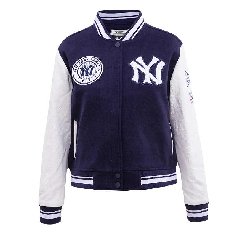 Soft And Comfortable MLB NEW YORK YANKEES RETRO CLASSIC WOMEN'S RIB WOOL VARSITY JACKET (MIDNIGHT NAVY/WHITE) Soft And Comfortable MLB NEW YORK YANKEES RETRO CLASSIC WOMEN'S RIB WOOL VARSITY JACKET (MIDNIGHT NAVY/WHITE)