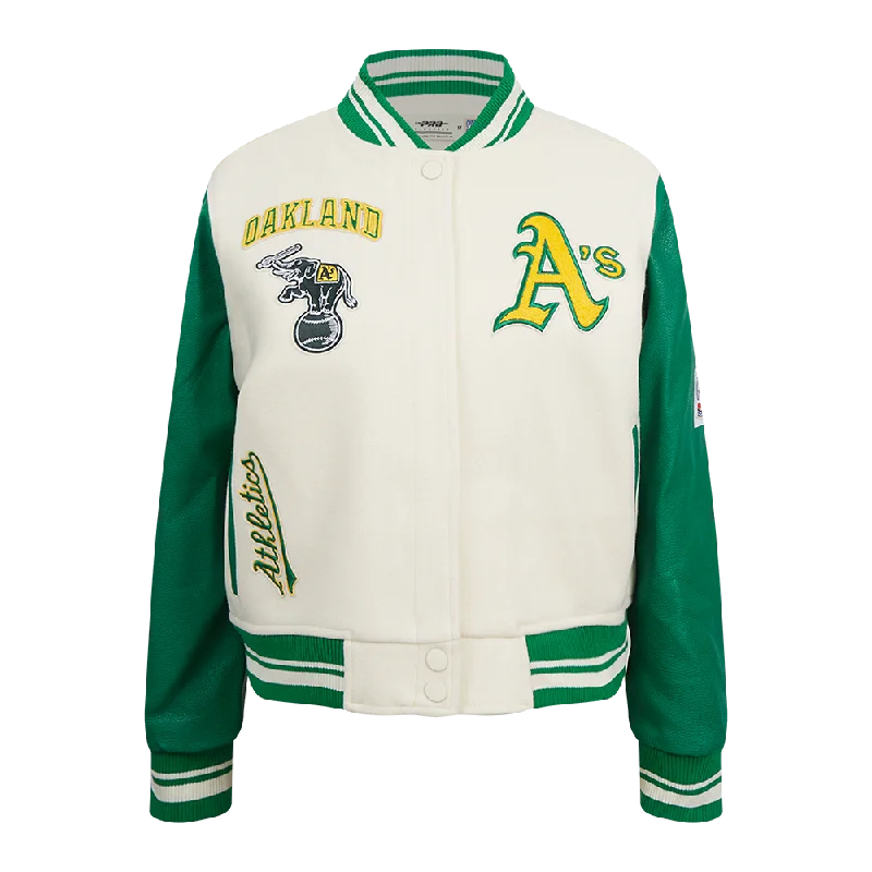 Fashion Expert MLB OAKLAND ATHLETICS RETRO CLASSIC WOMEN'S RIB WOOL VARSITY JACKET (EGGSHELL/ KELLY GREEN) Fashion Expert MLB OAKLAND ATHLETICS RETRO CLASSIC WOMEN'S RIB WOOL VARSITY JACKET (EGGSHELL/ KELLY GREEN)