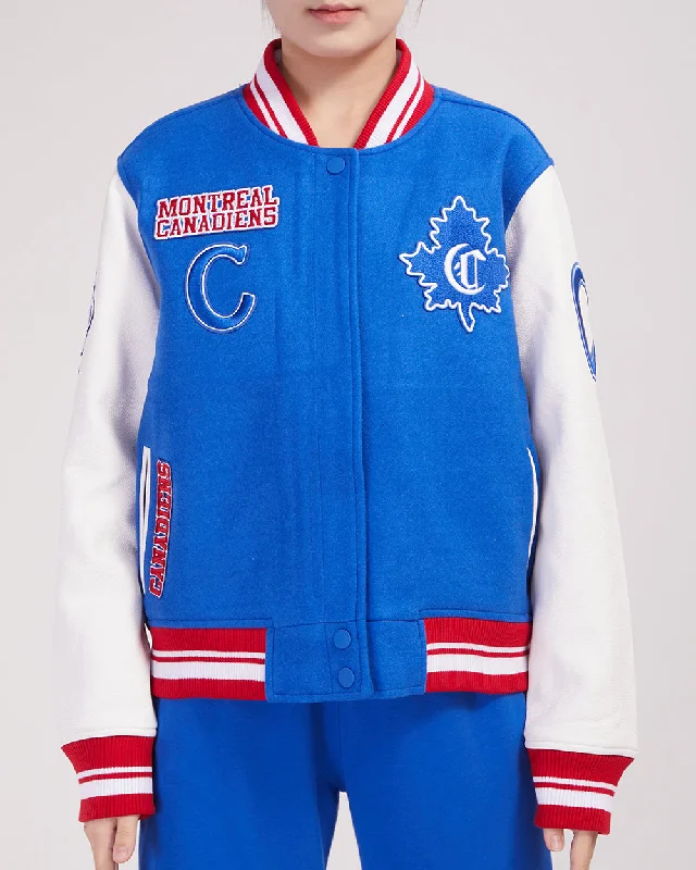 Street Cool NHL MONTREAL CANADIENS RETRO CLASSIC WOMEN'S RIB WOOL VARSITY JACKET (ROYAL BLUE/RED) Street Cool NHL MONTREAL CANADIENS RETRO CLASSIC WOMEN'S RIB WOOL VARSITY JACKET (ROYAL BLUE/RED)