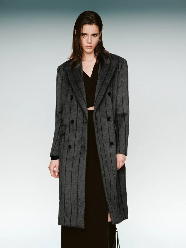 High Street Design Striped Peak Lapel Longline Coat