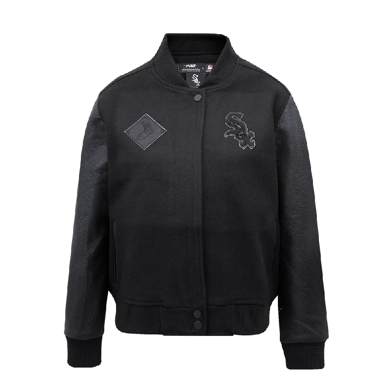 Minimal Style MLB CHICAGO WHITE SOX TRIPLE BLACK WOOL WOMEN'S VARSITY JACKET (TRIPLE BLACK) Minimal Style MLB CHICAGO WHITE SOX TRIPLE BLACK WOOL WOMEN'S VARSITY JACKET (TRIPLE BLACK)