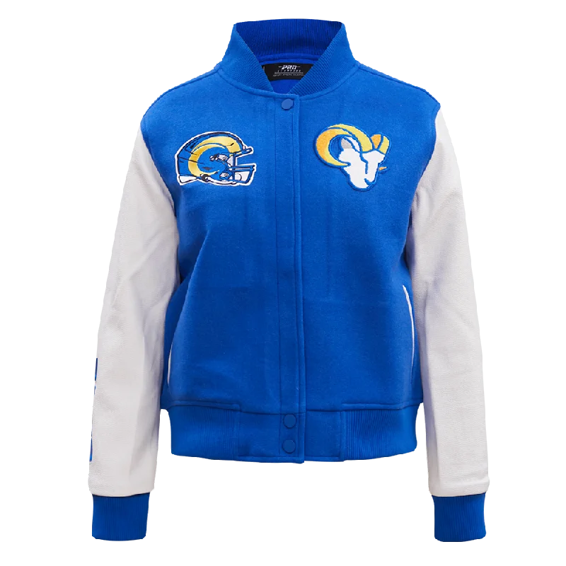 Fashion Innovation NFL LOS ANGELES RAMS CLASSIC WOOL WOMEN'S VARSITY JACKET (ROYAL BLUE/WHITE) Fashion Innovation NFL LOS ANGELES RAMS CLASSIC WOOL WOMEN'S VARSITY JACKET (ROYAL BLUE/WHITE)