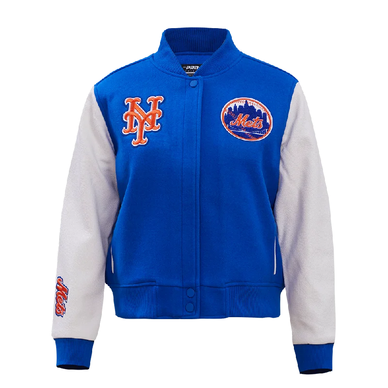 Exquisite Embroidery MLB NEW YORK METS CLASSIC WOOL WOMEN'S VARSITY JACKET (ROYAL BLUE/WHITE) Exquisite Embroidery MLB NEW YORK METS CLASSIC WOOL WOMEN'S VARSITY JACKET (ROYAL BLUE/WHITE)