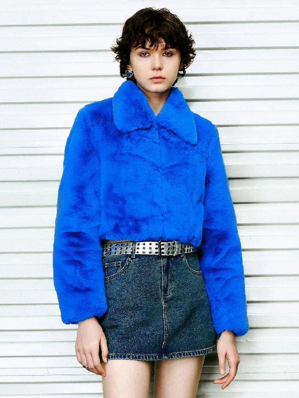 Embroidery Design Cropped Straight Furry Coat