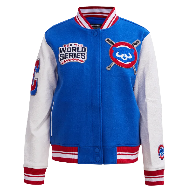 Fashionable And Fashionable MLB CHICAGO CUBS MASHUP WOOL WOMEN'S VARSITY JACKET (ROYAL BLUE/RED)