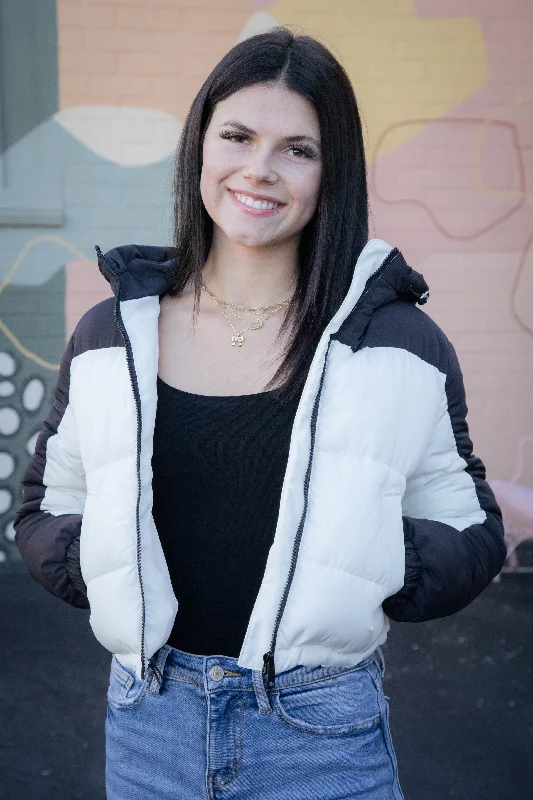 Street Vertical And Horizontal Design Joi Color Block Puffer Jacket, Off White