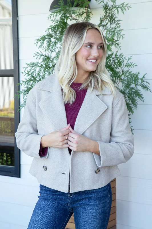 Hooded design Myka Double Breasted Jacket, Oatmeal
