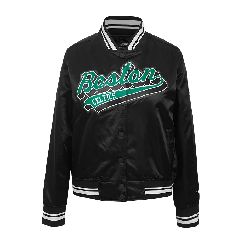 Luxury Customization NBA BOSTON CELTICS SCRIPT TAIL WOMEN'S SATIN JACKET (BLACK)