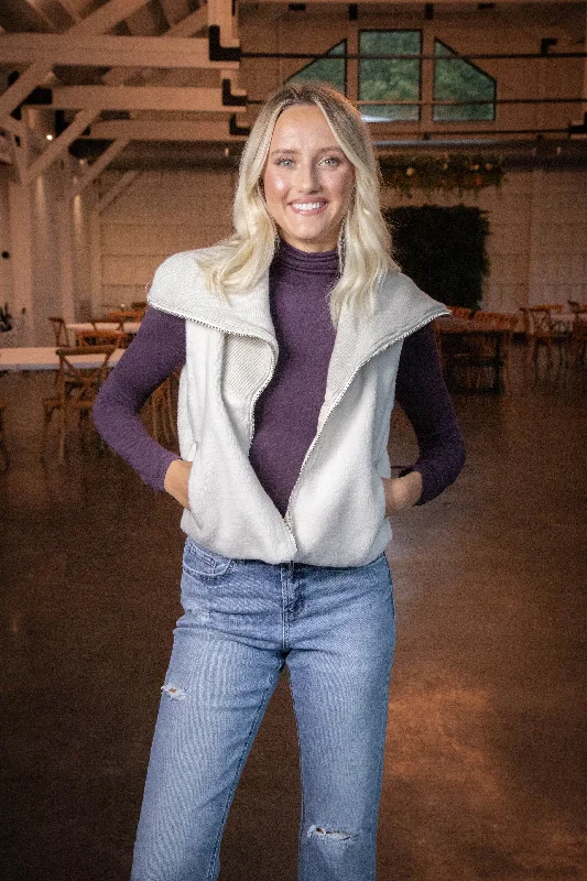 Energetic Brittney Sherpa Cropped Vest, Almond