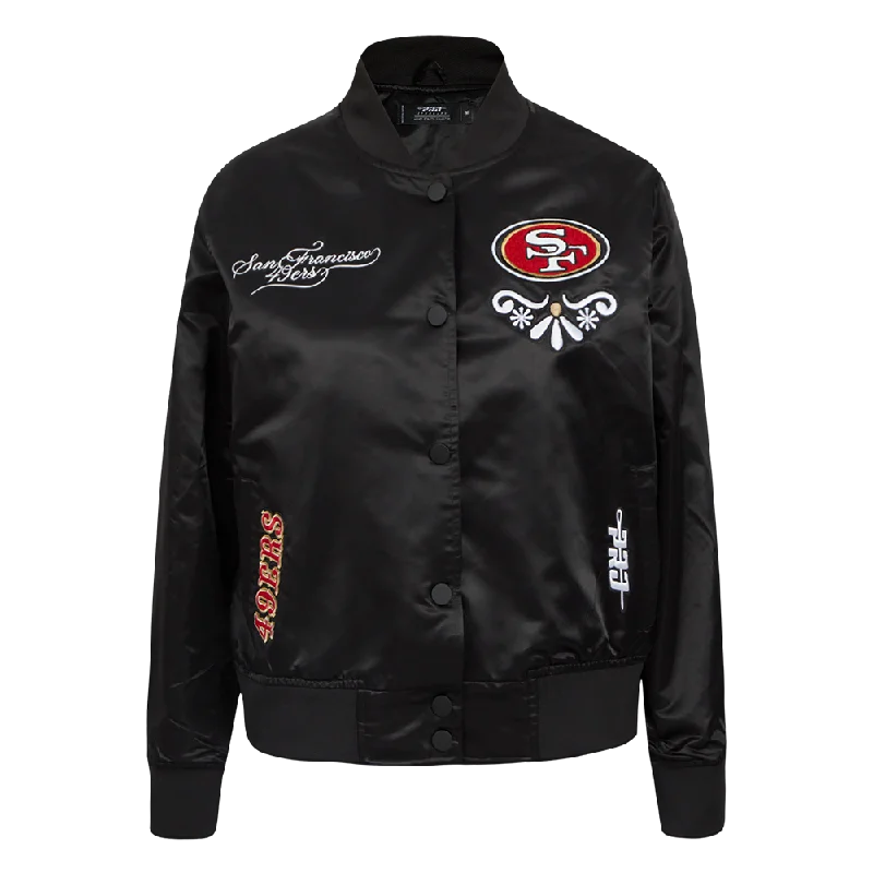 Personalized Wear NFL SAN FRANCISCO 49ERS SUGAR SKULL WOMEN'S SATIN JACKET (BLACK) Personalized Wear NFL SAN FRANCISCO 49ERS SUGAR SKULL WOMEN'S SATIN JACKET (BLACK)