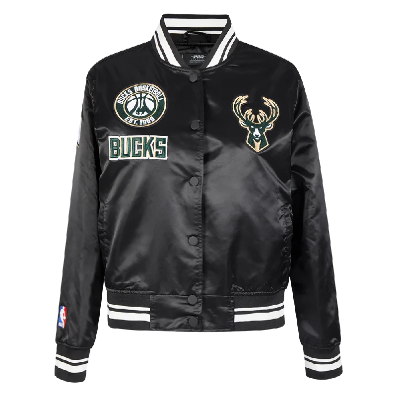 Refreshing Design NBA MILWAUKEE BUCKS RETRO CLASSIC WOMEN'S RIB SATIN JACKET (BLACK) Refreshing Design NBA MILWAUKEE BUCKS RETRO CLASSIC WOMEN'S RIB SATIN JACKET (BLACK)