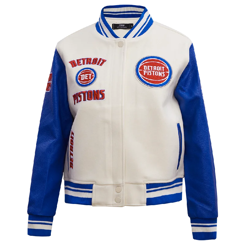 Comfortable Fashion NBA DETROIT PISTONS RETRO CLASSIC WOMEN'S RIB WOOL VARSITY JACKET (EGGSHELL/ROYAL BLUE) Comfortable Fashion NBA DETROIT PISTONS RETRO CLASSIC WOMEN'S RIB WOOL VARSITY JACKET (EGGSHELL/ROYAL BLUE)