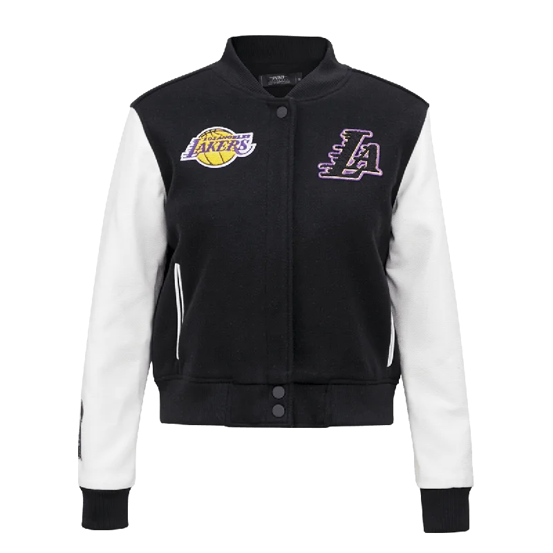 British Style NBA LOS ANGELES LAKERS CLASSIC WOOL WOMEN'S VARSITY JACKET (BLACK/WHITE) British Style NBA LOS ANGELES LAKERS CLASSIC WOOL WOMEN'S VARSITY JACKET (BLACK/WHITE)