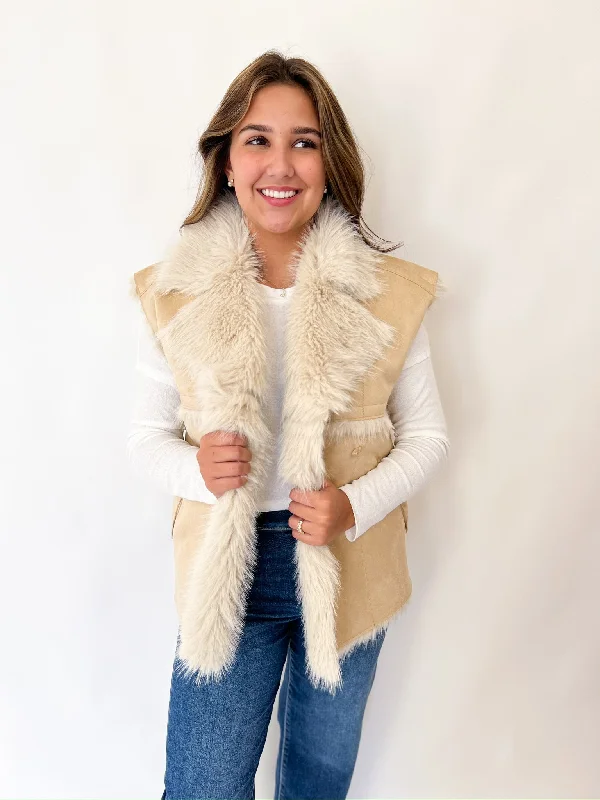 Simple Design Tan Elliot Fur Vest