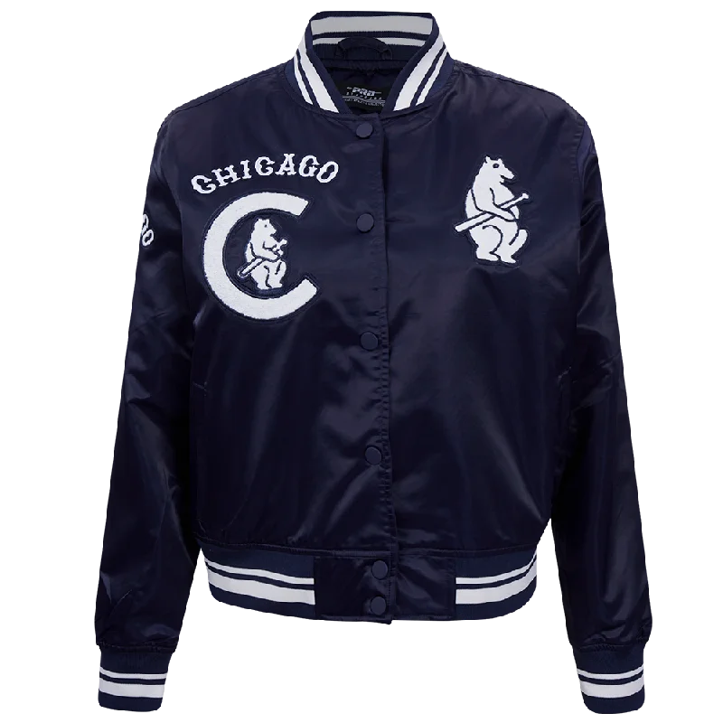Classic Color MLB CHICAGO CUBS RETRO CLASSIC WOMEN'S RIB SATIN JACKET (MIDNIGHT NAVY) Classic Color MLB CHICAGO CUBS RETRO CLASSIC WOMEN'S RIB SATIN JACKET (MIDNIGHT NAVY)