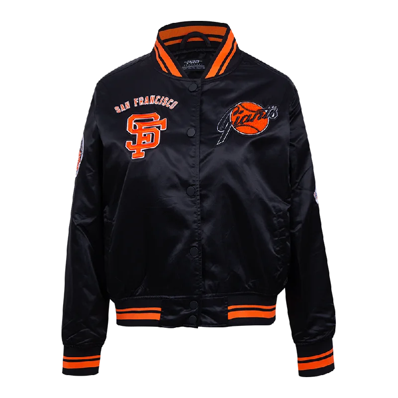 Exquisite Craftsmanship MLB SAN FRANCISCO GIANTS RETRO CLASSIC WOMEN'S RIB SATIN JACKET (BLACK/ORANGE) Exquisite Craftsmanship MLB SAN FRANCISCO GIANTS RETRO CLASSIC WOMEN'S RIB SATIN JACKET (BLACK/ORANGE)