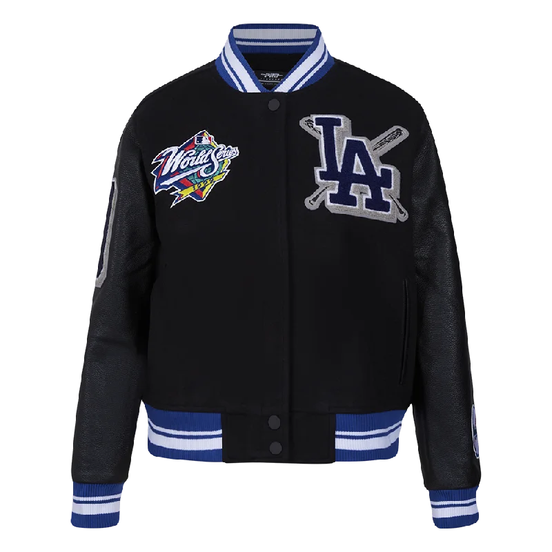 Creative Prints MLB LOS ANGELES DODGERS MASHUP WOMEN'S RIB WOOL VARSITY JACKET (BLACK/DODGER BLUE)