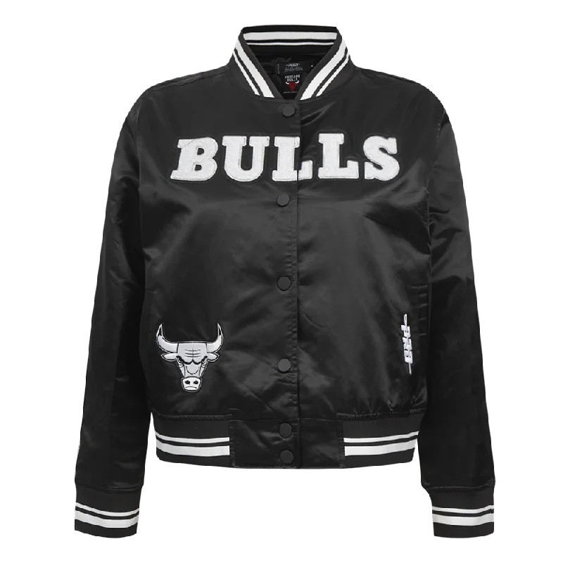 Fashion Selection NBA CHICAGO BULLS PEARLS WOMEN'S RIB SATIN JACKET (BLACK)