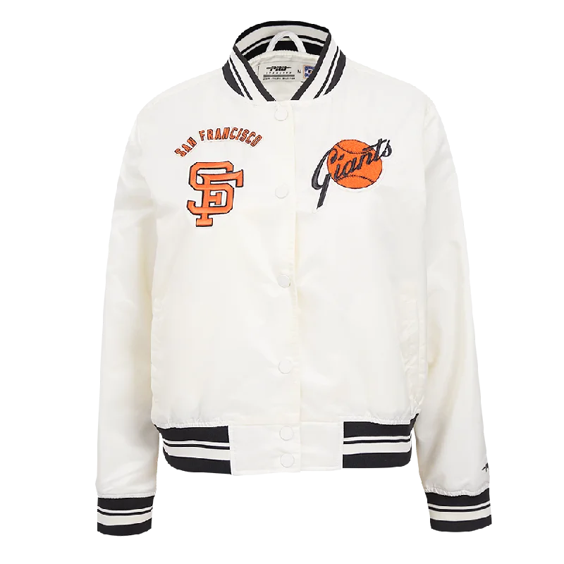 High-end Customization MLB SAN FRANCISCO GIANTS RETRO CLASSIC WOMEN'S RIB SATIN JACKET (EGGSHELL/ BLACK) High-end Customization MLB SAN FRANCISCO GIANTS RETRO CLASSIC WOMEN'S RIB SATIN JACKET (EGGSHELL/ BLACK)
