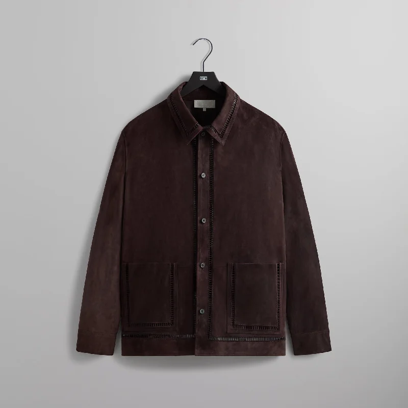Fashion Comfort Kith Ladder Stitch Suede Boxy Collared Overshirt - Incognito