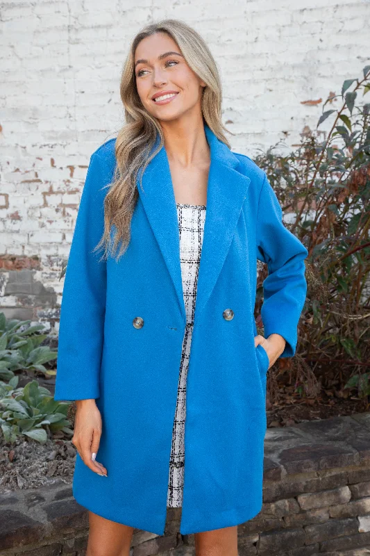 Double-sided Wear Mylie Lapel Collared Full Coat, Azure