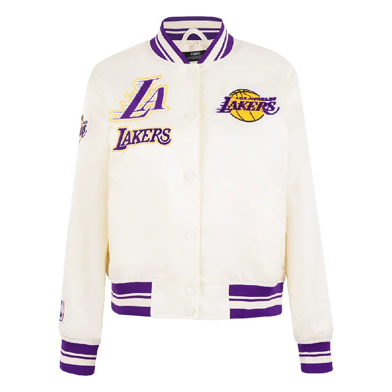 Fashionable Items NBA LOS ANGELES LAKERS RETRO CLASSIC WOMEN'S RIB SATIN JACKET (EGGSHELL/ PURPLE) Fashionable Items NBA LOS ANGELES LAKERS RETRO CLASSIC WOMEN'S RIB SATIN JACKET (EGGSHELL/ PURPLE)