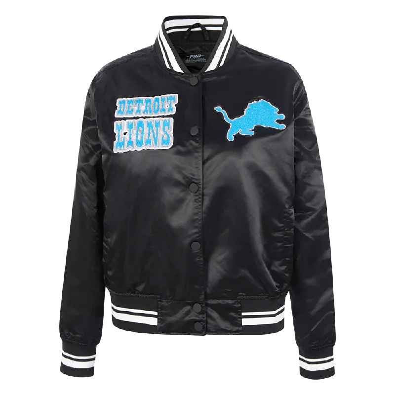 Classic Style NFL DETROIT LIONS RETRO CLASSIC WOMEN'S RIB SATIN JACKET (EGGSHELL/ BLACK) Classic Style NFL DETROIT LIONS RETRO CLASSIC WOMEN'S RIB SATIN JACKET (EGGSHELL/ BLACK)