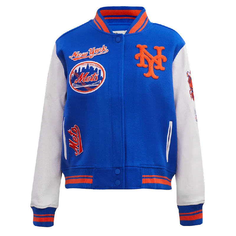 Sports And Leisure MLB NEW YORK METS RETRO CLASSIC WOMEN'S RIB WOOL VARSITY JACKET (ROYAL/ORANGE/ROYAL) Sports And Leisure MLB NEW YORK METS RETRO CLASSIC WOMEN'S RIB WOOL VARSITY JACKET (ROYAL/ORANGE/ROYAL)