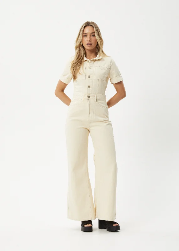 Fresh And Fashionable AFENDS Womens Miami - Denim Flared Jumpsuit - Sand