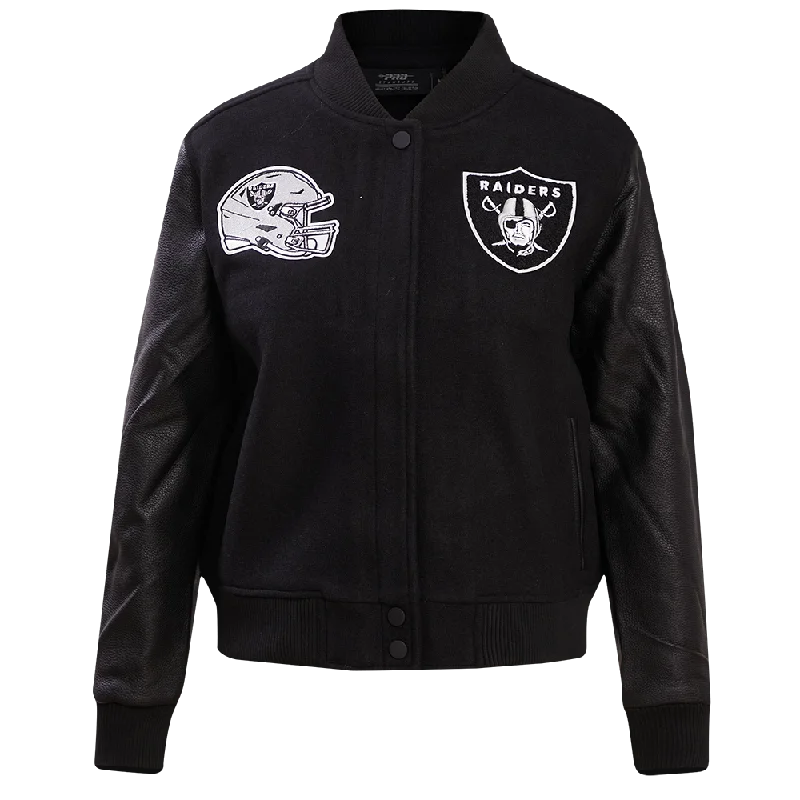 Retro Prints NFL LAS VEGAS RAIDERS CLASSIC WOOL WOMEN'S VARSITY JACKET (JET BLACK) Retro Prints NFL LAS VEGAS RAIDERS CLASSIC WOOL WOMEN'S VARSITY JACKET (JET BLACK)