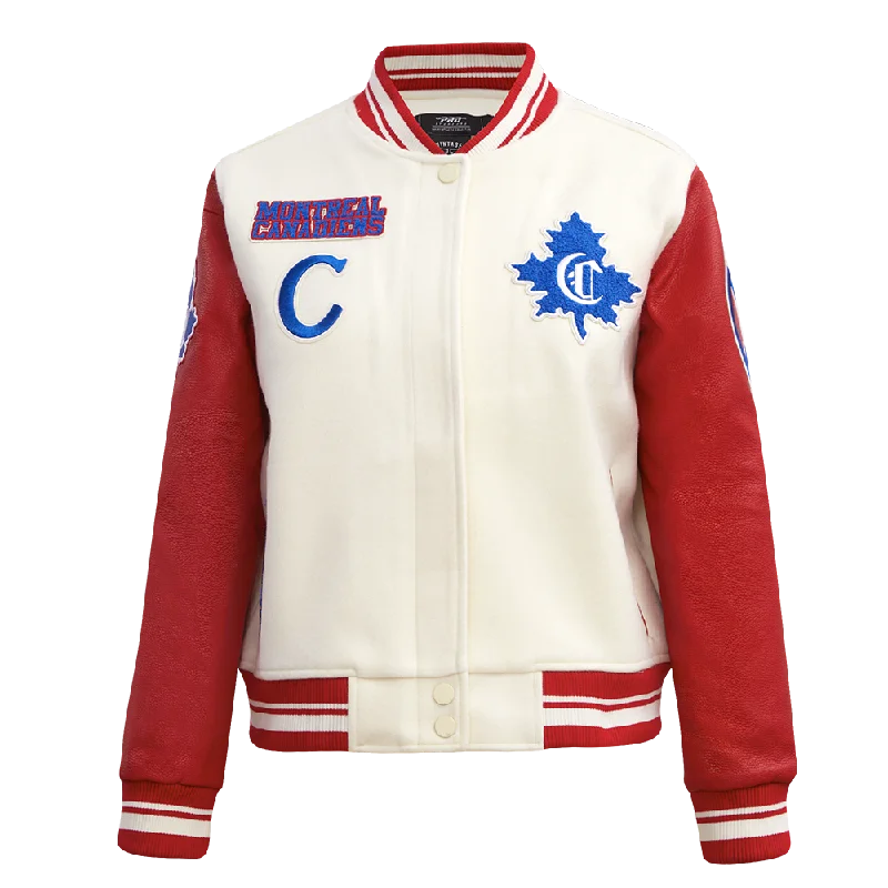 Sports And Leisure NHL MONTREAL CANADIENS RETRO CLASSIC WOMEN'S RIB WOOL VARSITY JACKET (EGGSHELL/ RED)
