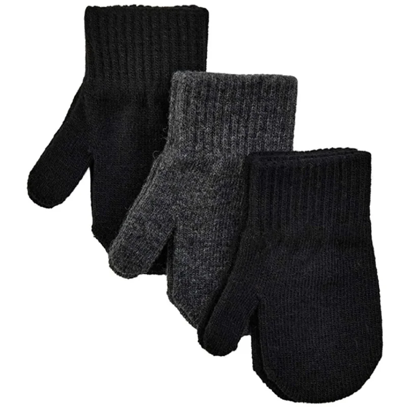 Stand-up collar design Mikk-Line Magic Mittens 3-Pack Black Antrazite Black