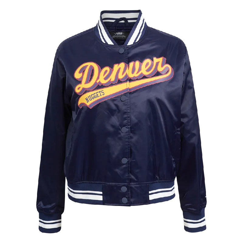 Exquisite Design NBA DENVER NUGGETS SCRIPT TAIL WOMEN'S SATIN JACKET (MIDNIGHT NAVY) Exquisite Design NBA DENVER NUGGETS SCRIPT TAIL WOMEN'S SATIN JACKET (MIDNIGHT NAVY)
